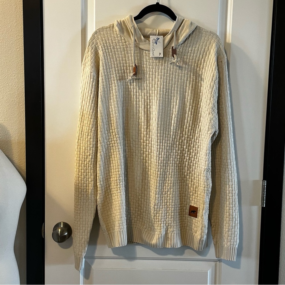 Modern Essential Waffle-Knit Hoodie | Quego Men’s Tan Hooded Sweatshirt | XL
